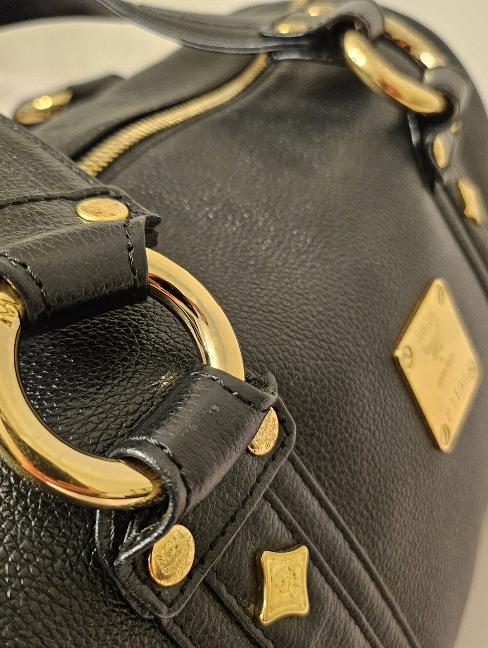 MCM Black Pebbled Leather Boston Bowler Satchel – Gold Hardware - Picture 8 of 16